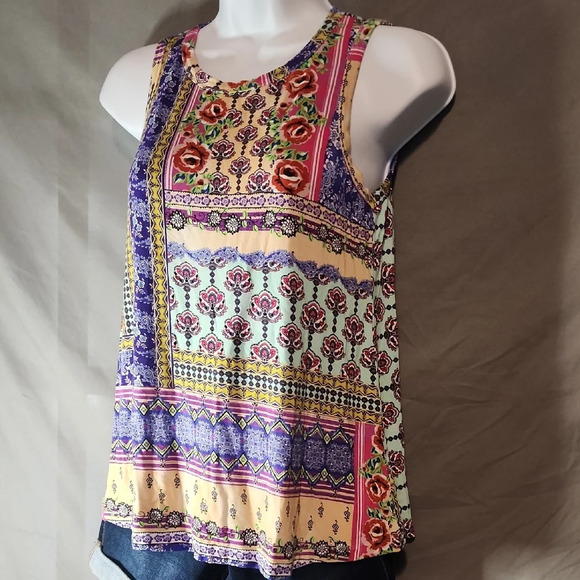 Johnny Was Like NEW Multicolor Floral Patchwork Tank Top XXS - Picture 3 of 9